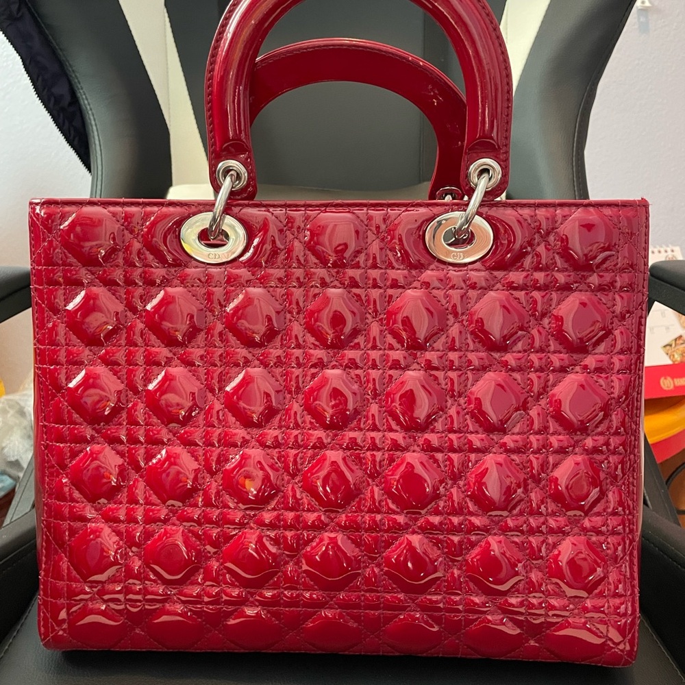 Dior Red Tote with Quilted Leather and Gold Hardware
